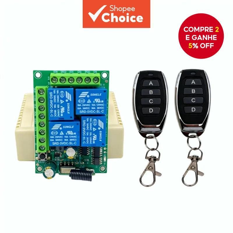 Relé de Luz de Motor de 4 Canais para Garagem DC12V, Interruptor de Controle Remoto RF 433MHz, Modos