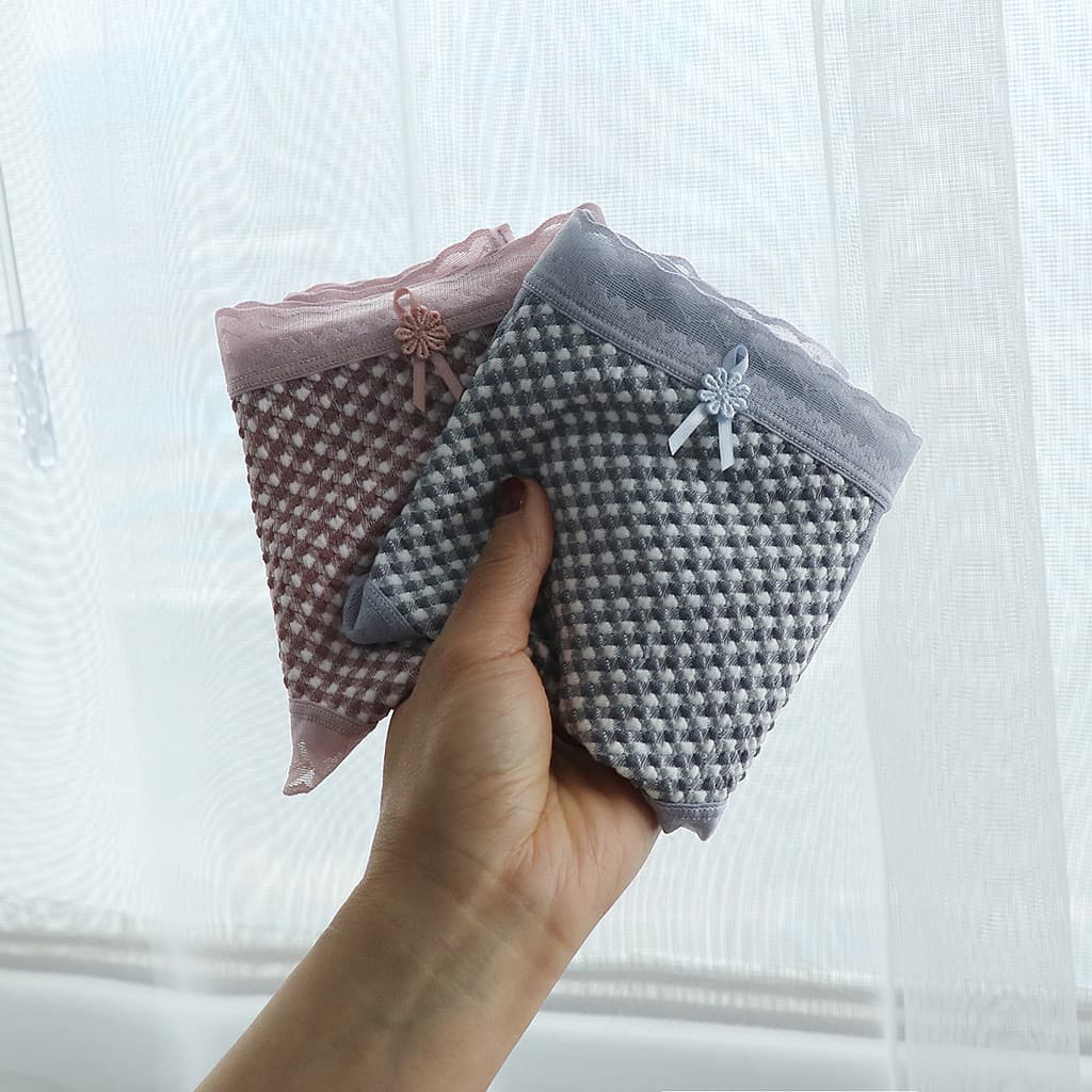 Luz de luxo estilo Retro Puff xadrez fada desejo arco respirável Hip menina calcinha de renda de cintura média