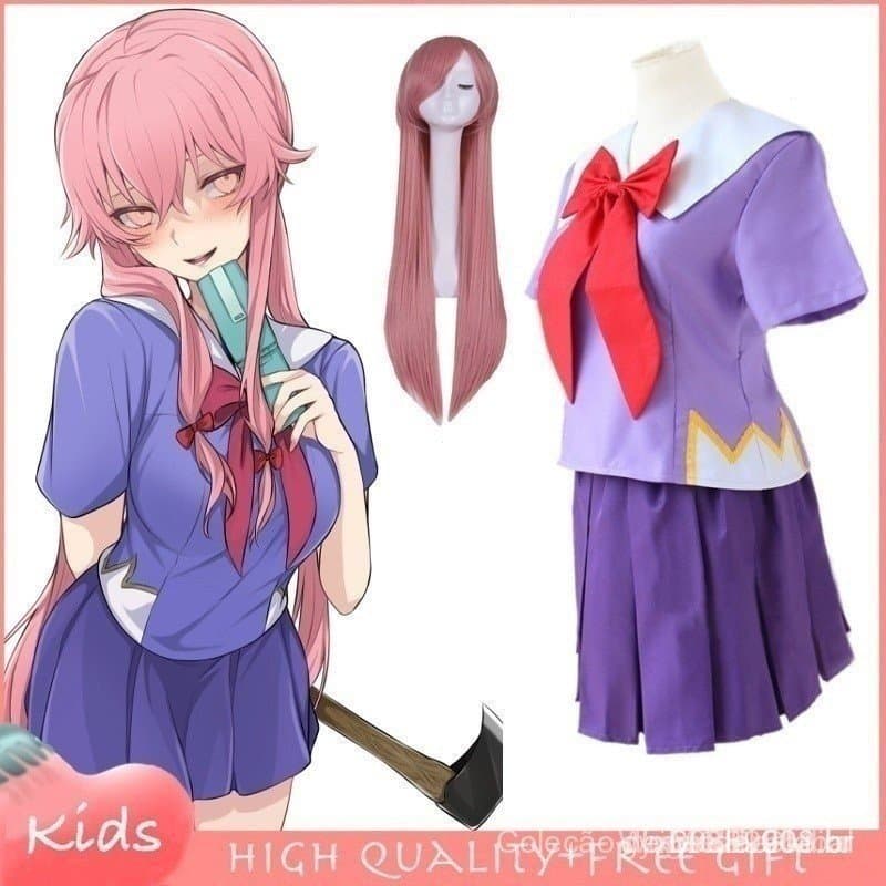 Fantasia de Marinheira Lolita Feminina, Anime 2nd Mirai Nikki Gasai Yuno, Conjunto de Saia Cacheada para Cosplay de Hall