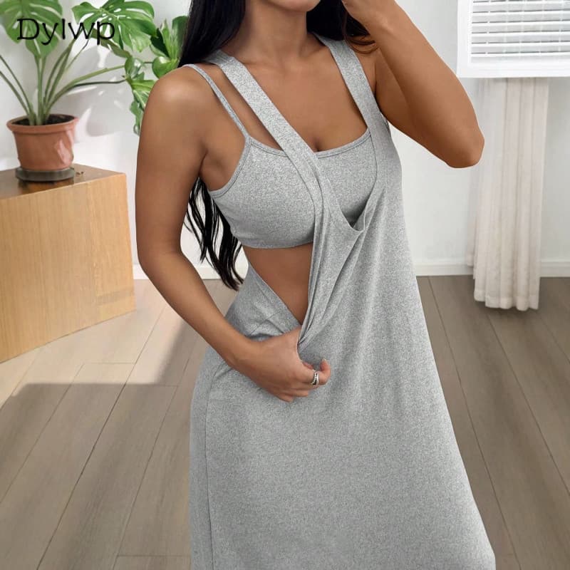 Vestido Feminino Roupa De 2 Peças : Top Cropped Com Alças Finas E Maxi Cintura Recortada & -
