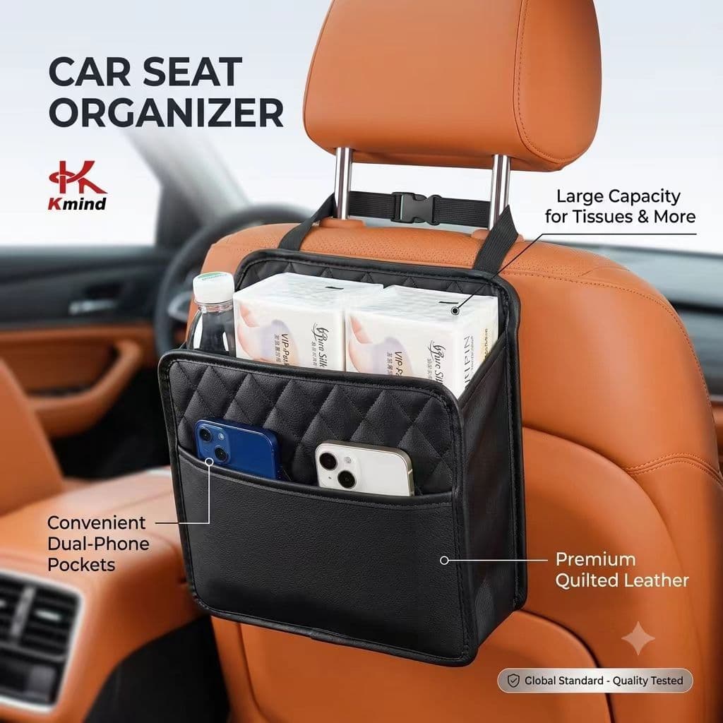 Saco De Armazenamento Lateral Multifuncional Para Assento De Carro-Organizador De Couro E Lixo , Universal