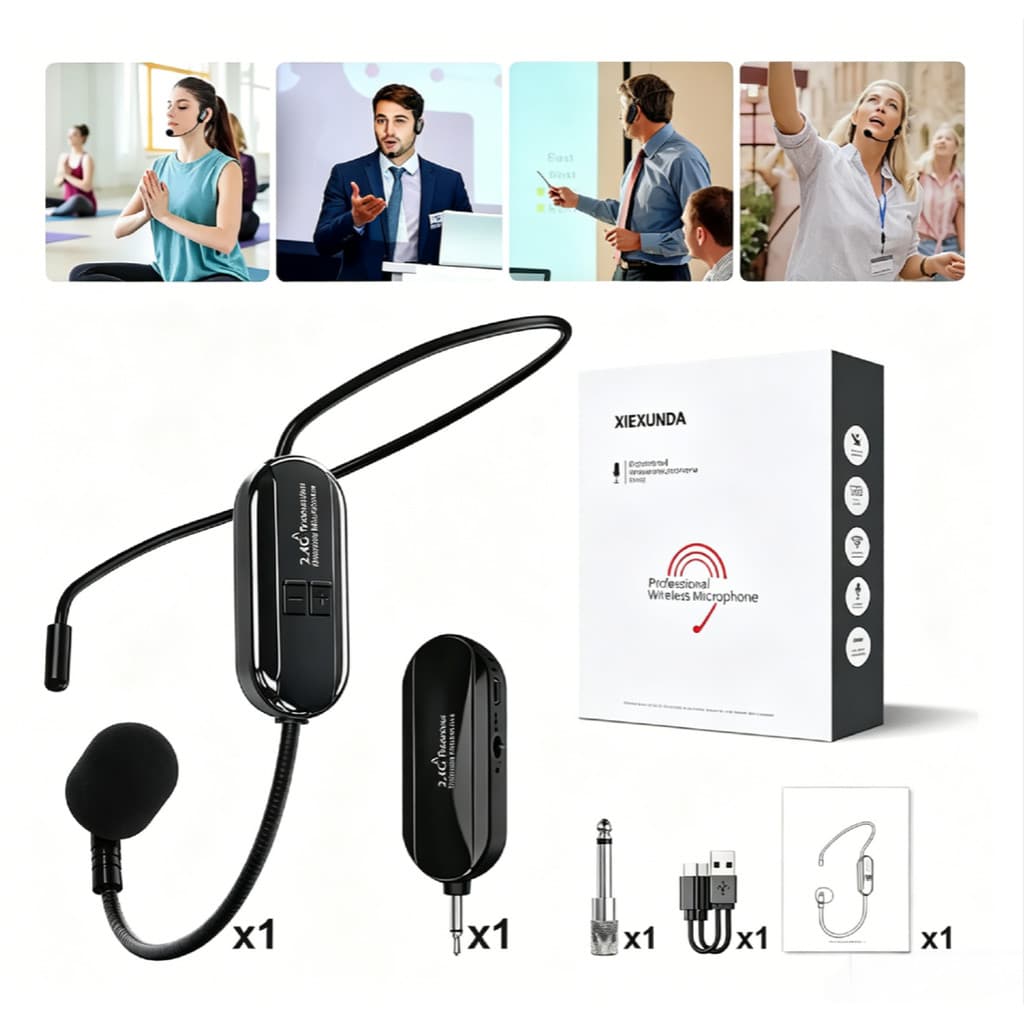 Microfone Sem Fio 2.4G com Headset e Lapela para Professor Ensino Palestras e Amplificador