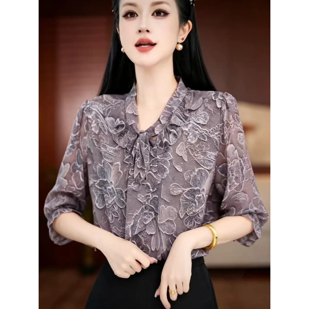 Moda novo estilo francês High-End com decote em V solto redução de idade All-Match senhoras camisa de verão pequena cami