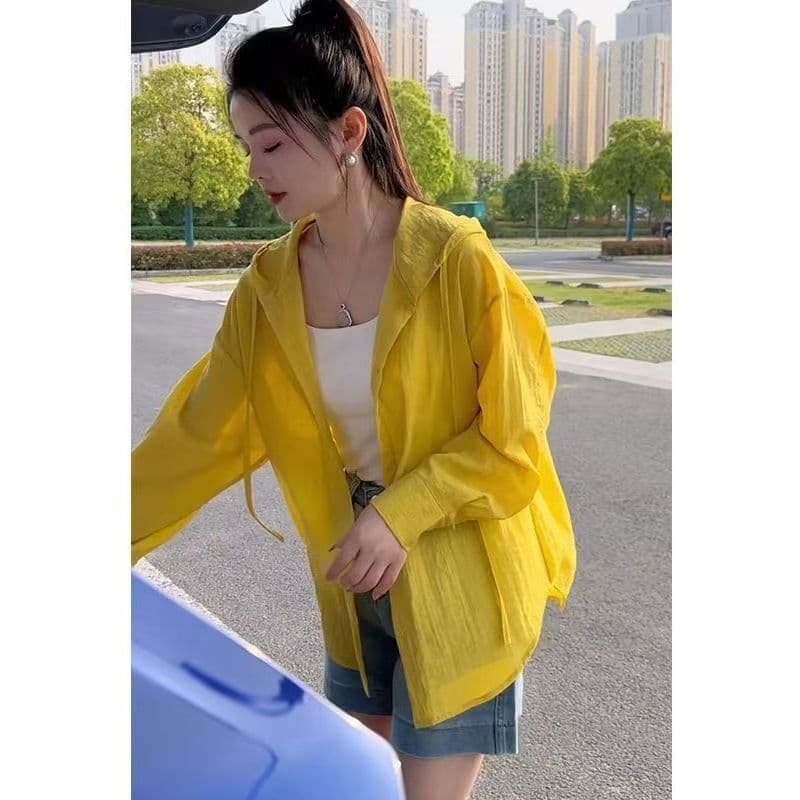 Mulheres femininas com capuz leve protetor solar roupas femininas verão solto manga comprida Cardigan jaqueta feminina m