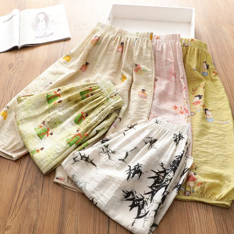 Calças Anti-Mosquito estilo nacional para meninas verão novo estilo infantil Tencel estilo fino até o tornozelo Bloomers