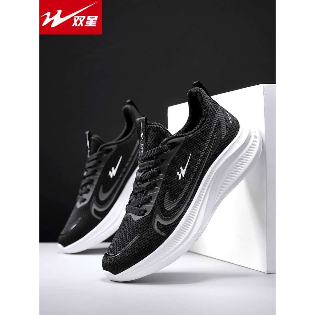 Sapatos masculinos de estrela dupla 2025 novo estilo verão respirável tênis de corrida masculino malha preta Ultra-leve