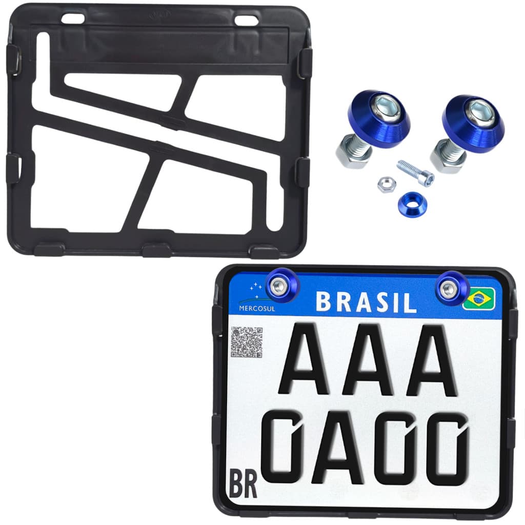 Suporte Placa Mercosul Moto Com Parafusos Allen Inox Arruela Alumínio Colorido Abaulado