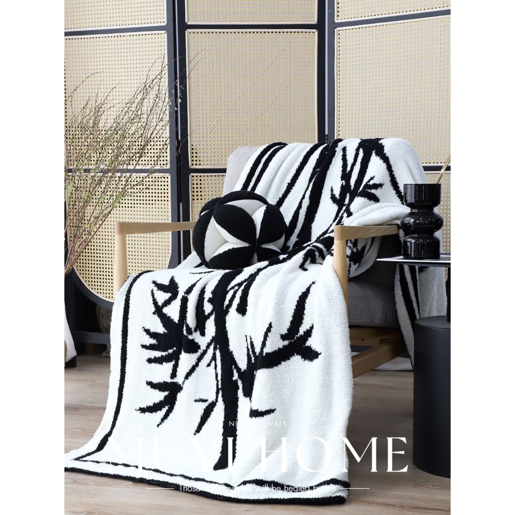 Estilo chinês estilo tinta bambu floresta cobertor preto branco Retro bambu cobertor francês sala de estar sofá cobertor