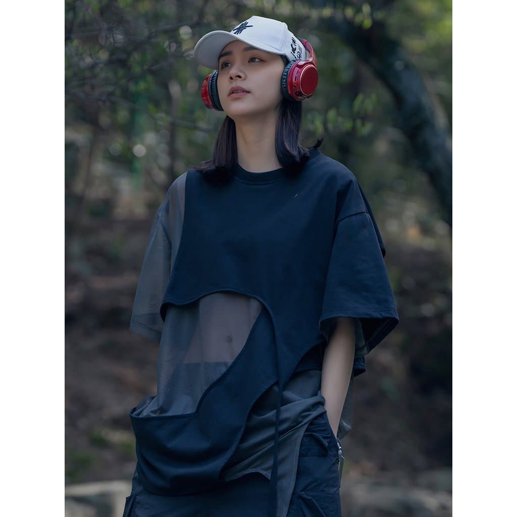 AOGZ nacional na moda verão de manga curta das mulheres dos homens rasgado gaze camiseta solta estilo fino casal funcion