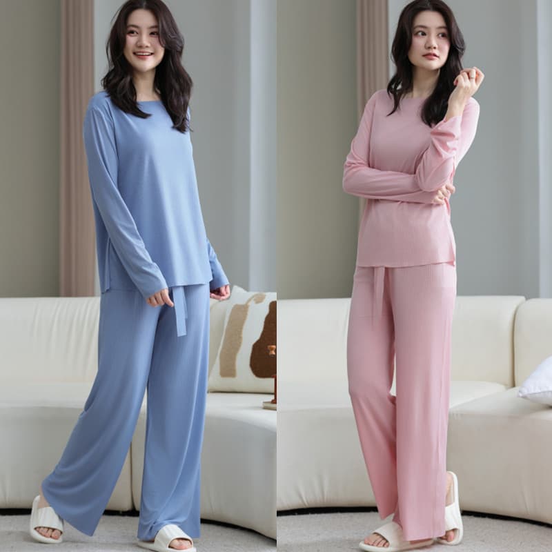 Primavera verão estilo japonês pijamas femininos calças compridas seda gelo manga longa estilo fino tamanho grande cor s