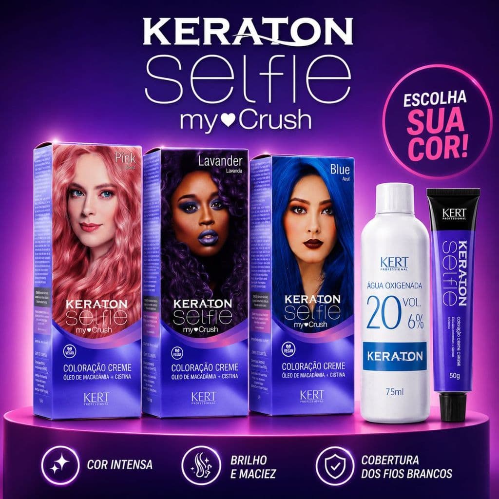 Tinta de Cabelo Keraton Selfie My Crush + Água Oxigenada 20 Vol | Escolha Sua Cor