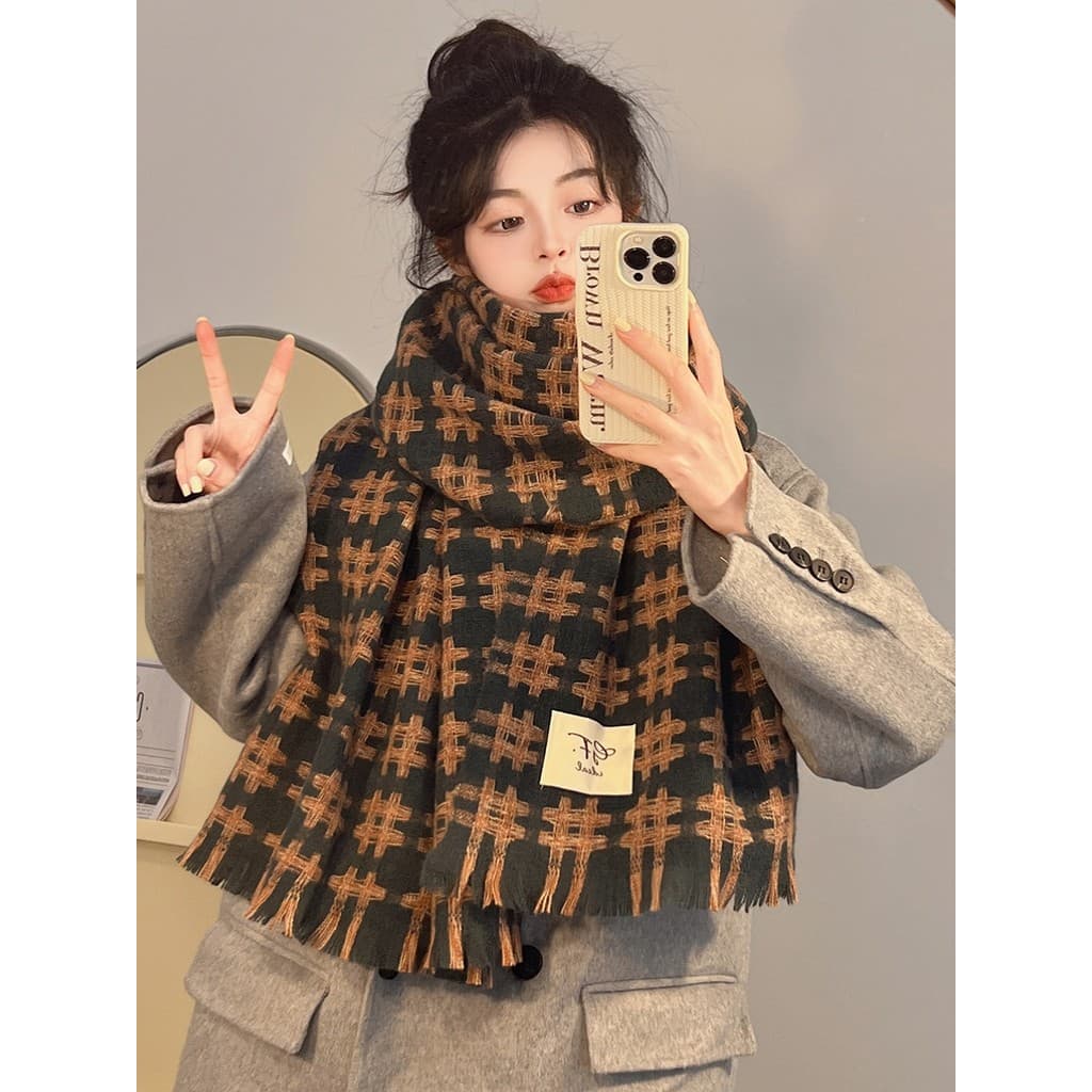 Cachecol feminino inverno 2023 novo estilo xale dupla utilização xadrez High-End estilo coreano All-Match cachecol estil