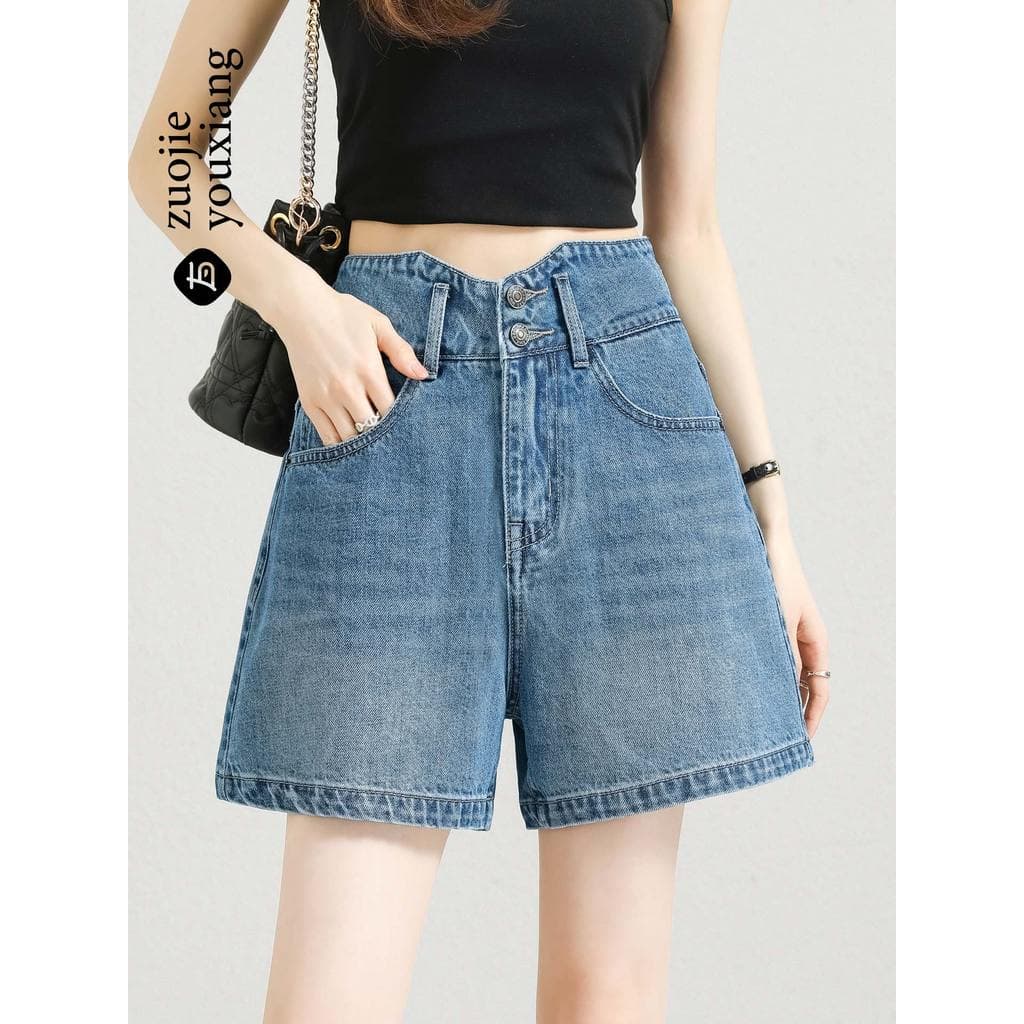 Shorts jeans feminino 2026 verão fino novo estilo cintura alta mais magro olhar Retro Design pequeno a linha shorts