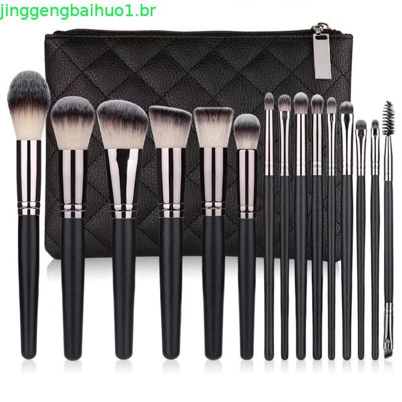 Kit 15 Pincéis De Maquiagem Profissional Com Necessaire Pincéis Para Base Sombra Blush