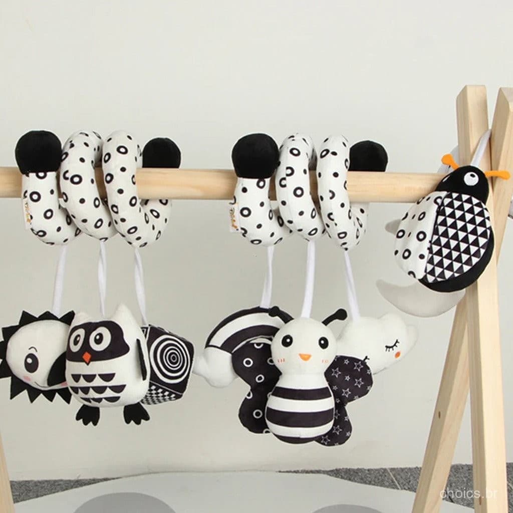 Pingente De Carrinho De Chocalho Espiral Pendurado Preto E Branco, Brinquedo Para Cama De Bebê, Educação Infantil Intera