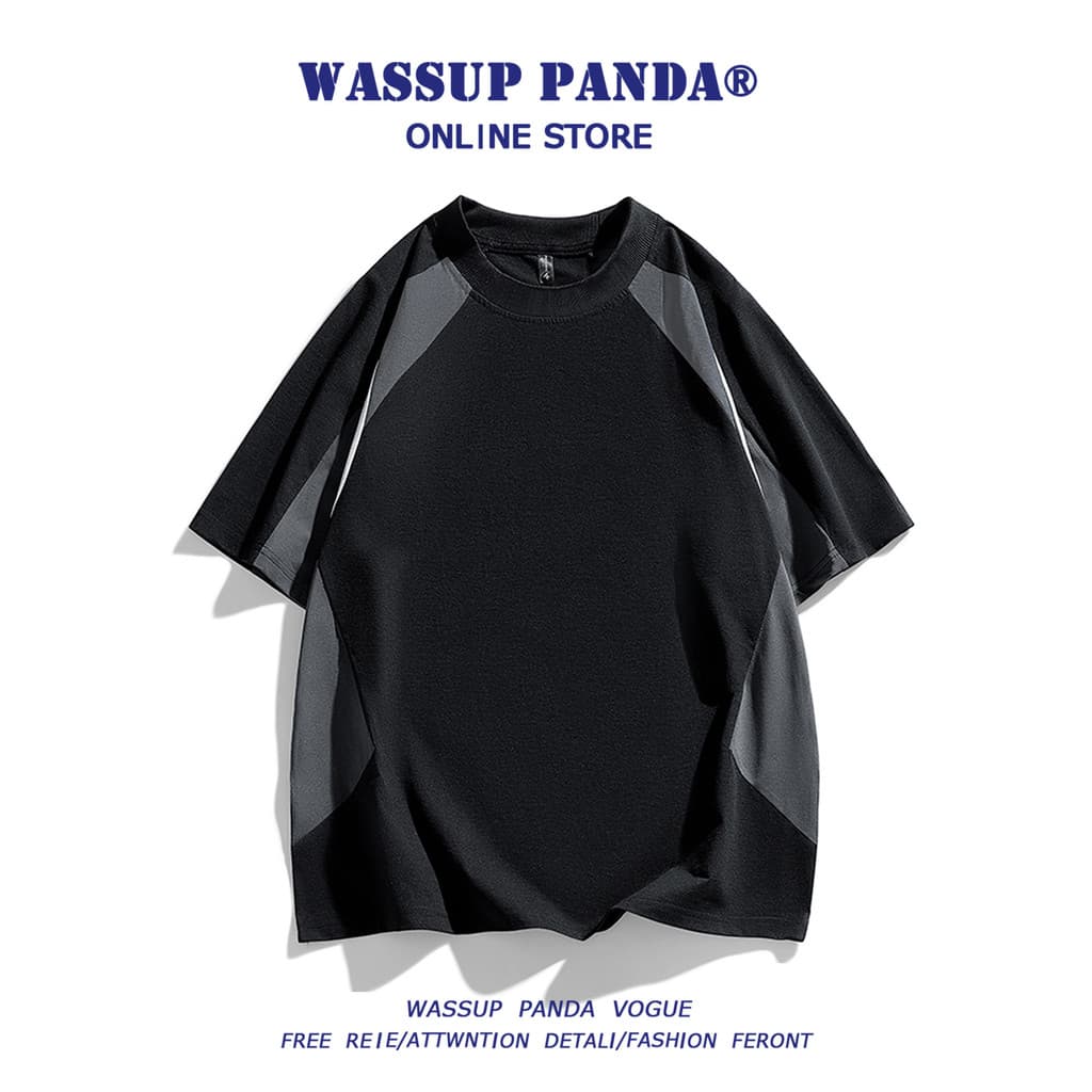 WASSUP PANDA Contraste Cor Costura Seda Gelo Camiseta de Manga Curta Masculina Verão Novo Estilo Solto Secagem Rápida Me