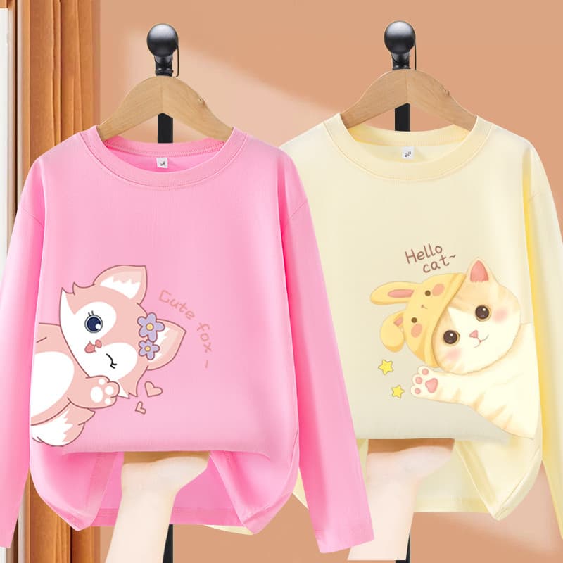 Meninas de manga comprida camiseta bonito gato impresso topo primavera outono estilo de venda quente médio grande crianç