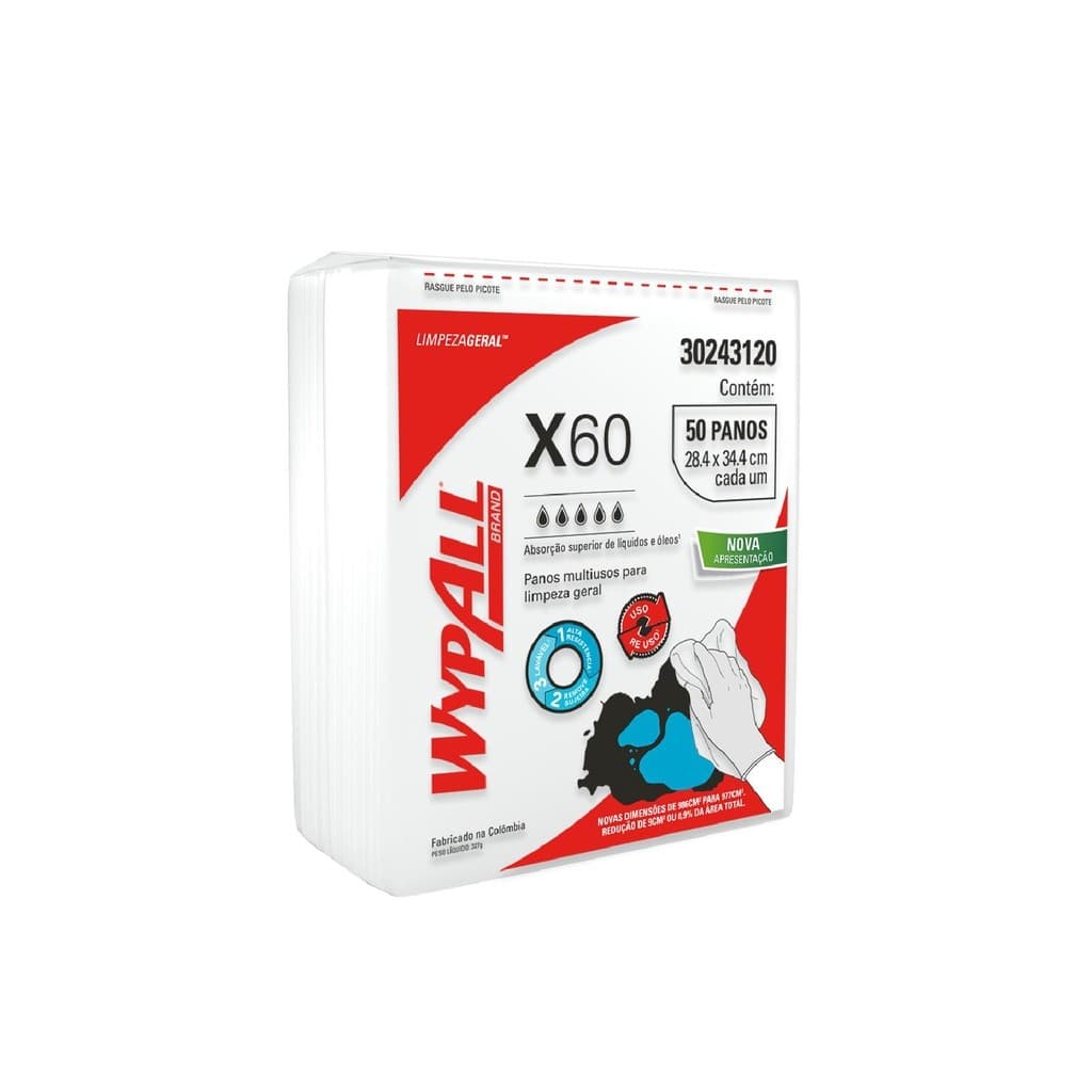 Pano de Limpeza WypAll X60 Dobrado com 50 Panos