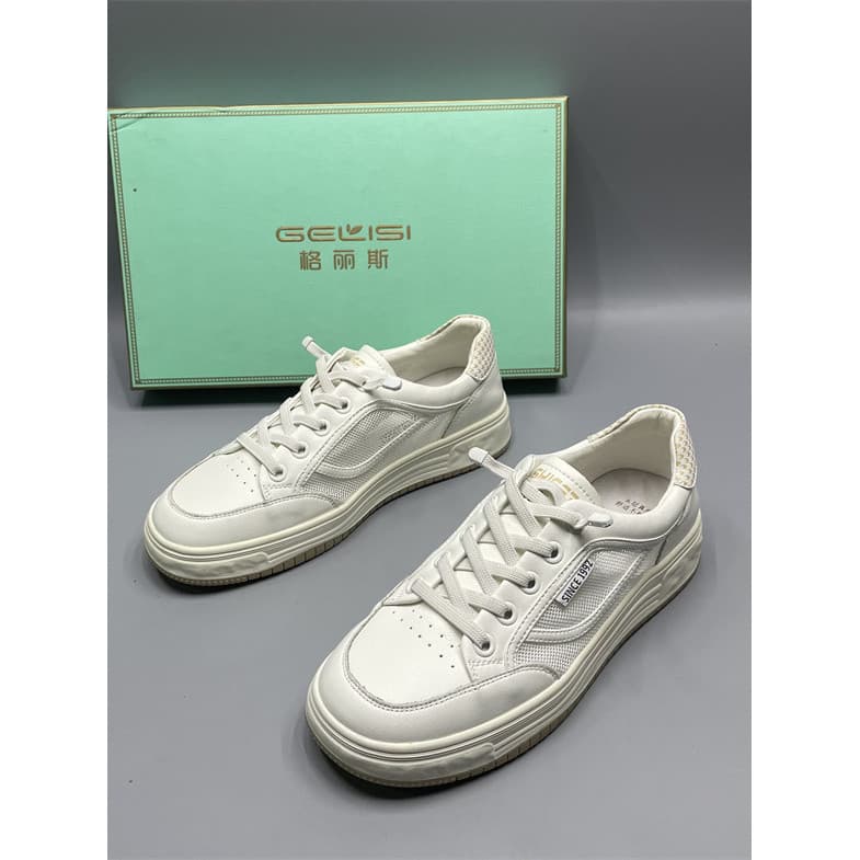 Couro genuíno oco respirável sapatos brancos femininos 2026 nova malha leve sapatos femininos All-Match plana tênis casu
