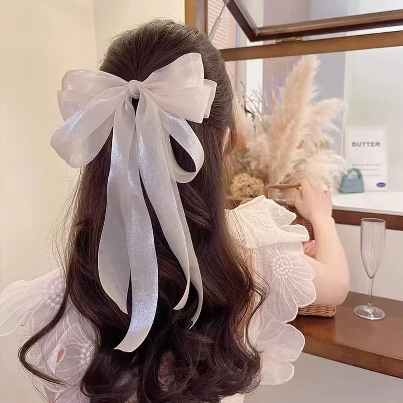 [Estoque pronto] Grampo de cabelo com laço de fita super grande super fada menina cabeça traseira elegante clipe de prim