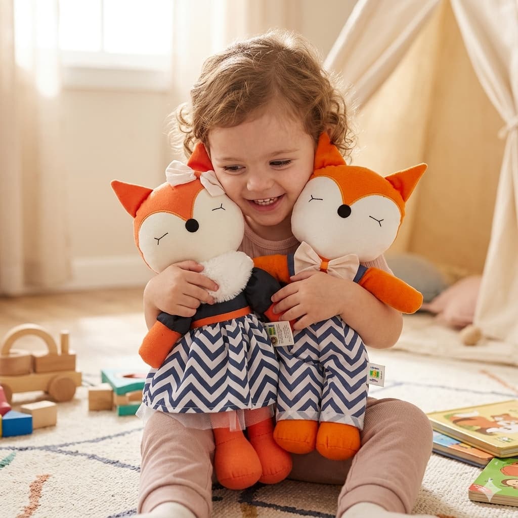 Boneca Raposa de Pelúcia Antialérgica Fofinha 47cm Decoração Quarto Festa Infantil Presentes Nichos