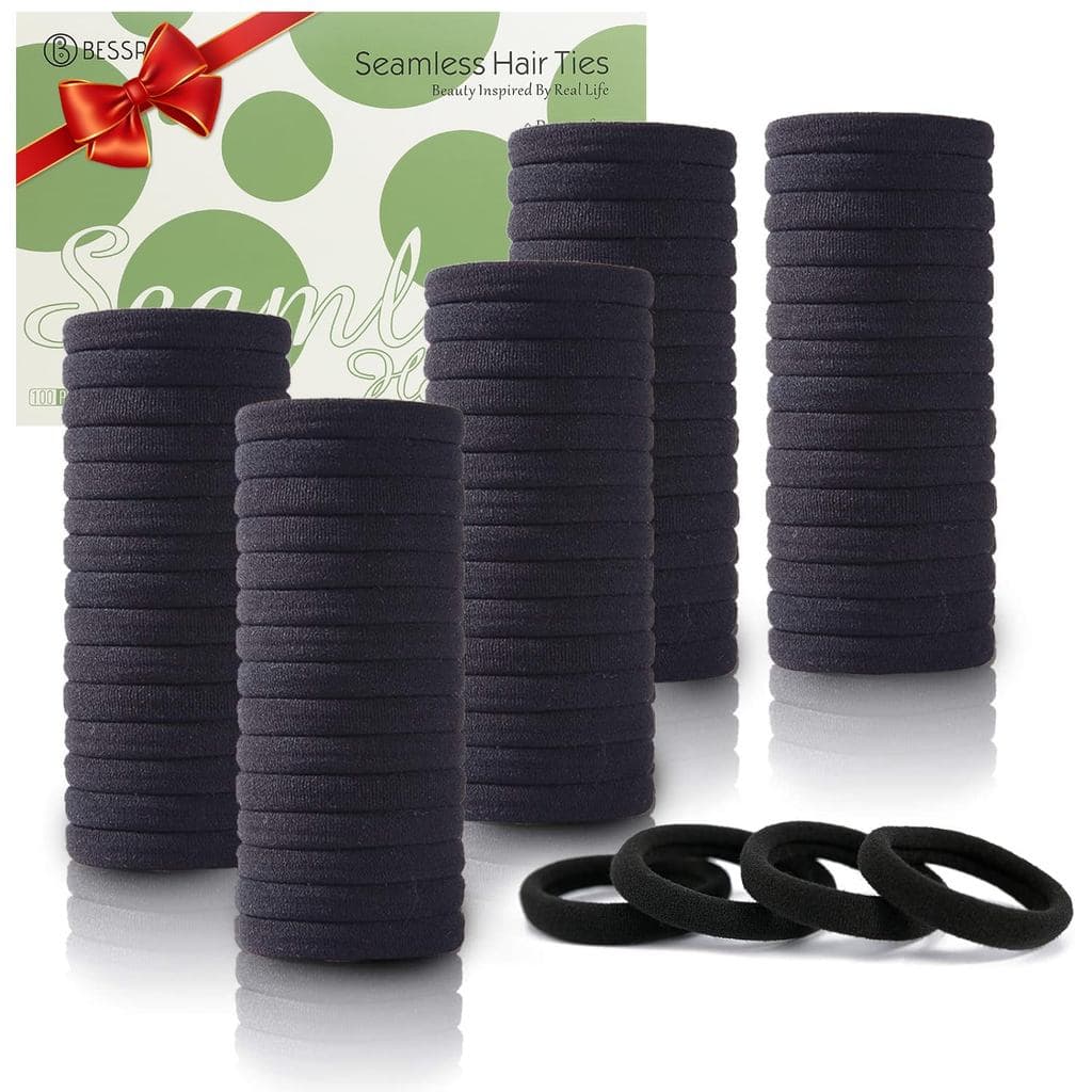 Bessrung 100PCS Elásticos de Cabelo Pretos para Mulheres e Meninas, Faixa de Cabelo Preta Grossa Sem Costura, Elásticos