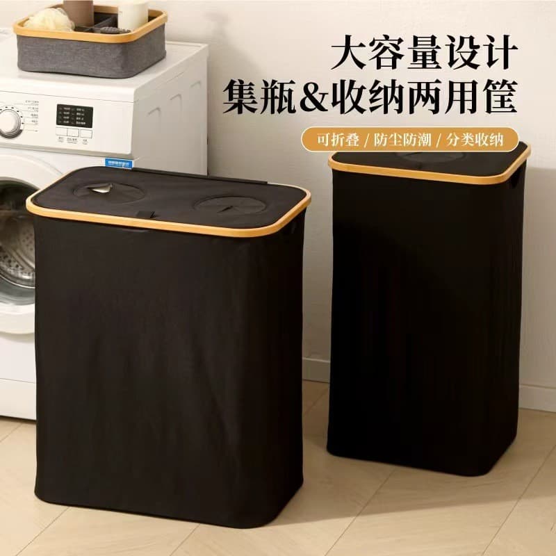 Cesta de roupas sujas com tampa Divisória dobrável Caixa de garrafa de reciclagem Cesta de armazenamento de pano Oxford