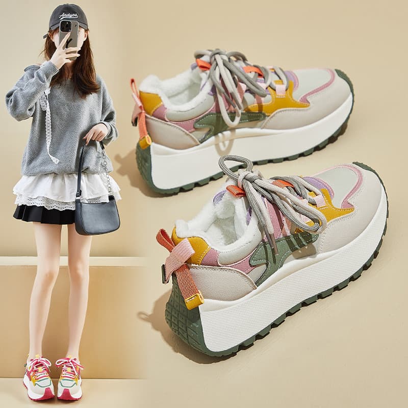 Ins versão coreana novo estilo forro de lã Forrest Gump sapatos femininos 2024 inverno estudante esportes papai sapatos