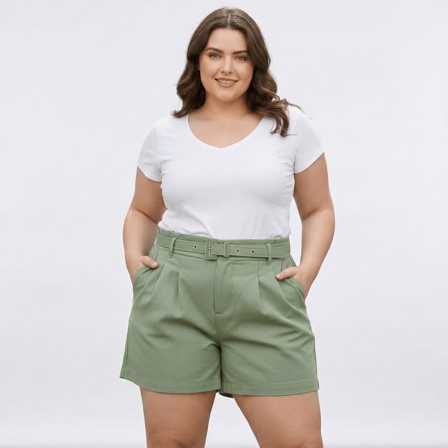 Short Plus Size Marrant Sensorial Feminino Cintura Alta e Bolso Estilo Casual