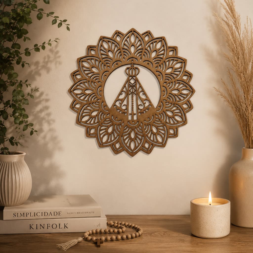 Mandala Católica Nossa Senhora Aparecida 30cm Mdf Decoração Cru