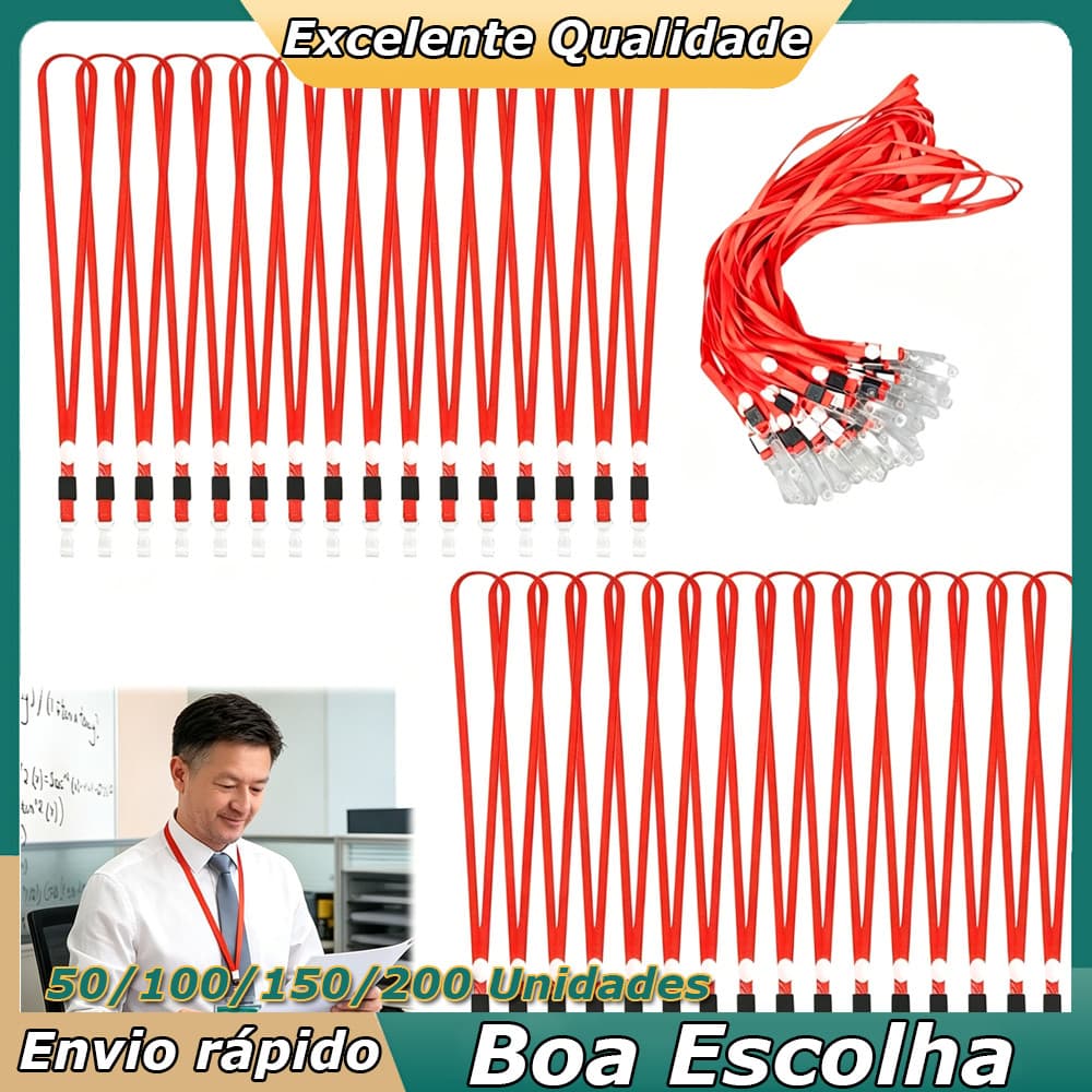 50-200 Unidades Vermelho Cordão de crachá Para crachás de identificação cordão para professores homens e mulheres