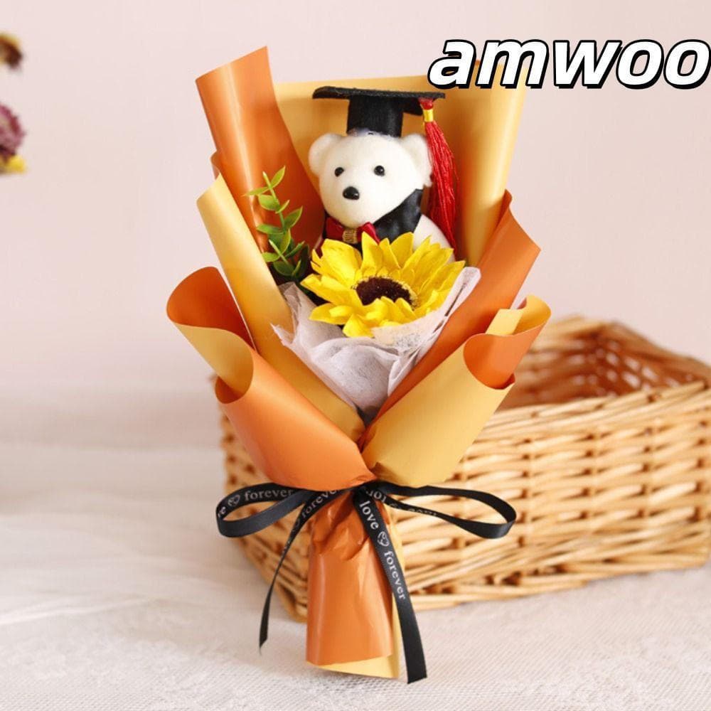 Buquê De Formatura AMWOO , De Animal De Urso De Girassol , Brinquedo De Pelúcia Adorável De Desenho Animado