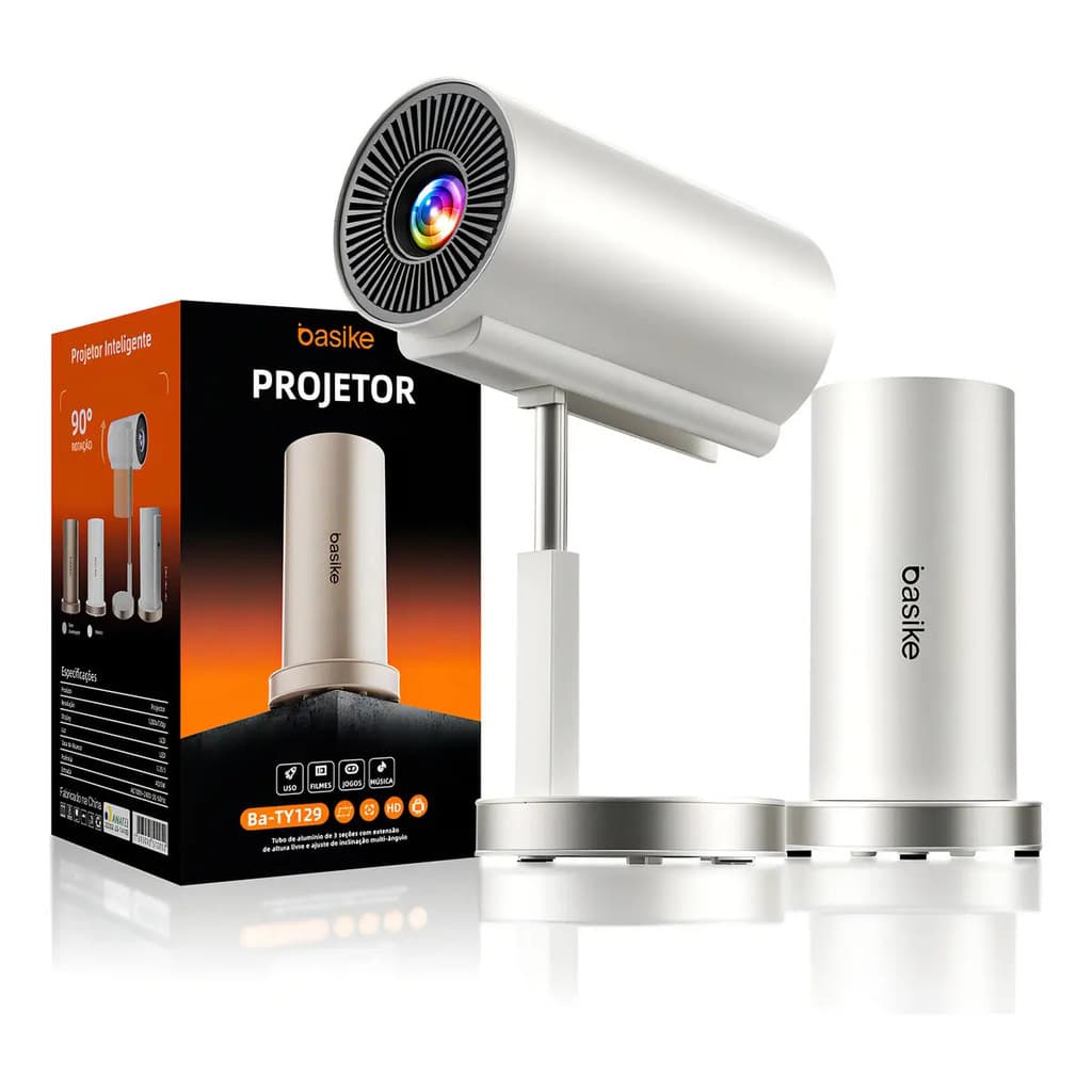 Projetor Portátil Basike Smart Wi-Fi 6 Bluetooth para Android Com 4K e Tela de 240" BA-TY129
