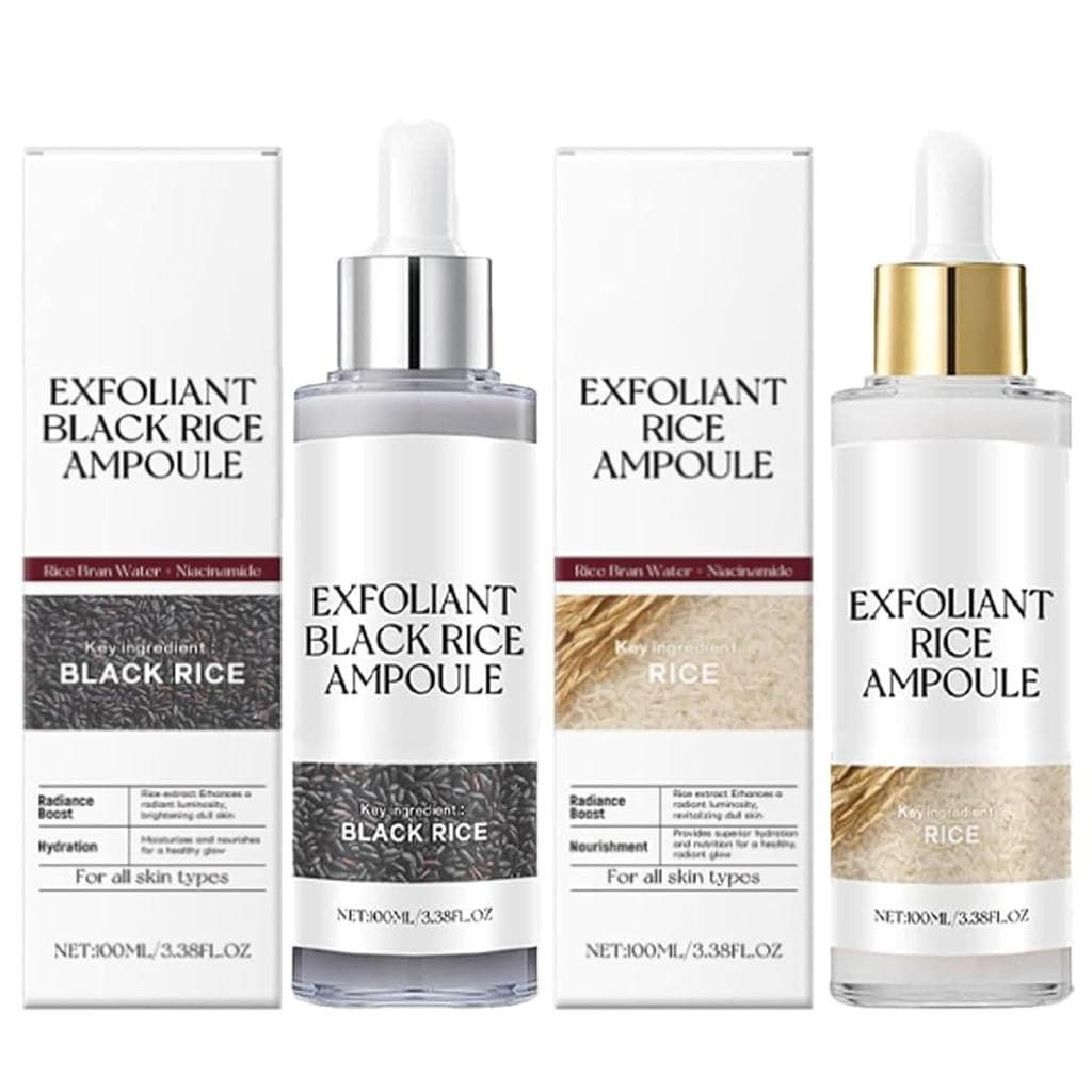 Conjunto de 2 Ampolas Esfoliantes de Arroz, Ampola Esfoliante de Arroz Preto e Branco, Esfoliante Suave para Rosto e Cor