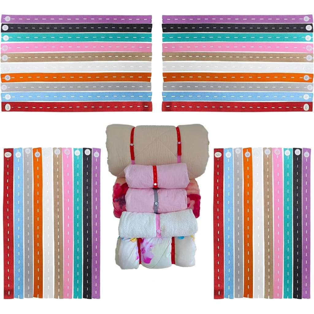 100 Peças de Faixa Elástica com Botão e Ilhós, Faixa de Armazenamento de Roupas para Gavetas de Alta Resistência, Faixa