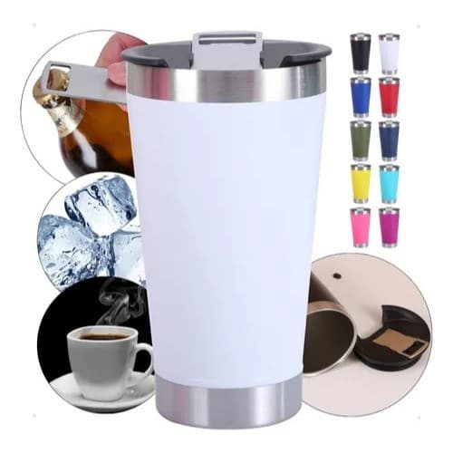 Copo Térmico Aço Inox Quente Frio 473ml Com Tampa Abridor De Garrafas