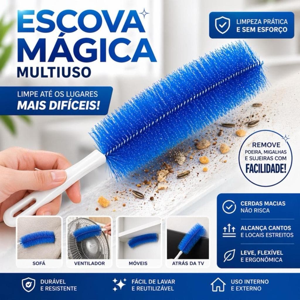 Escova Dobrável Multiuso Para Limpeza Profunda – Sofá, Ventilador, Cantos e Janelas