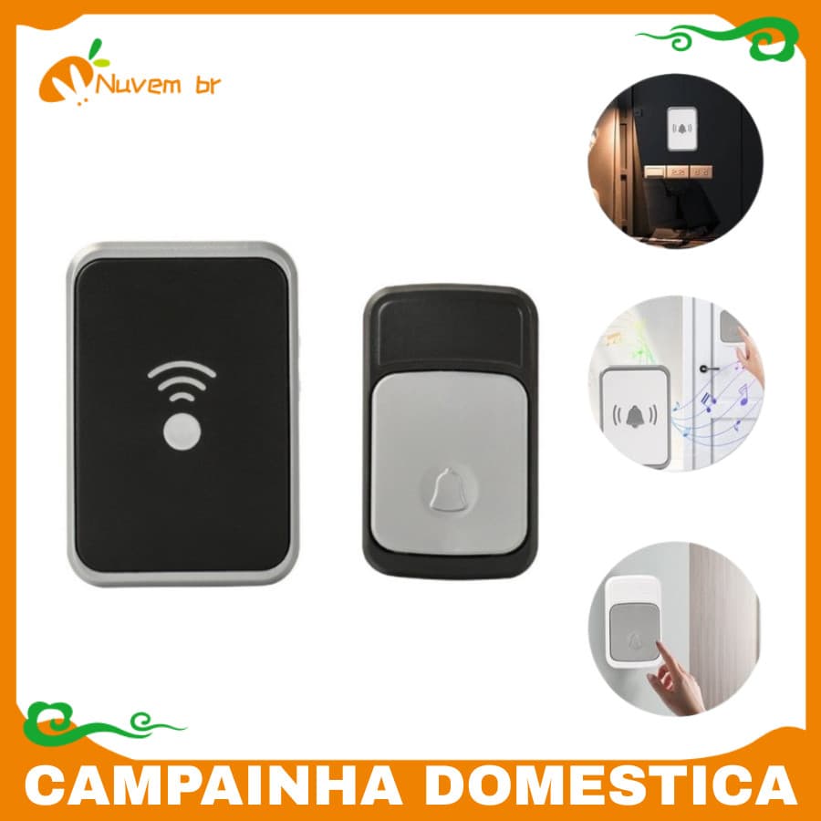 Campainha Domestica Sem Fio a Prova D água Campainha Residencial Comercial Sem Fio Tomada e a Pilha - NUVEM