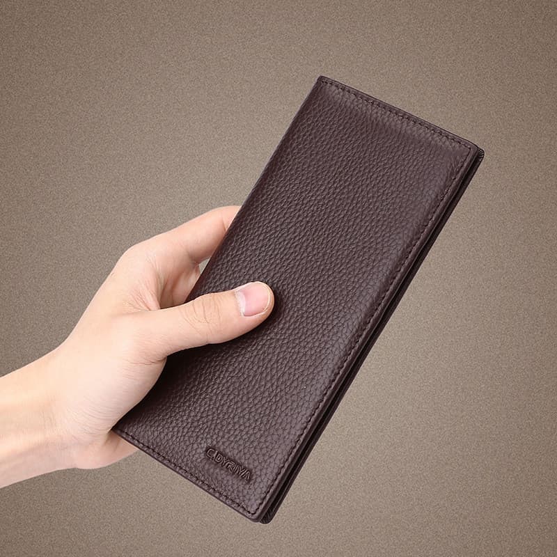 Carteira masculina de couro longo novo estilo primeira camada de couro com zíper bolsa de moedas carteira multifuncional