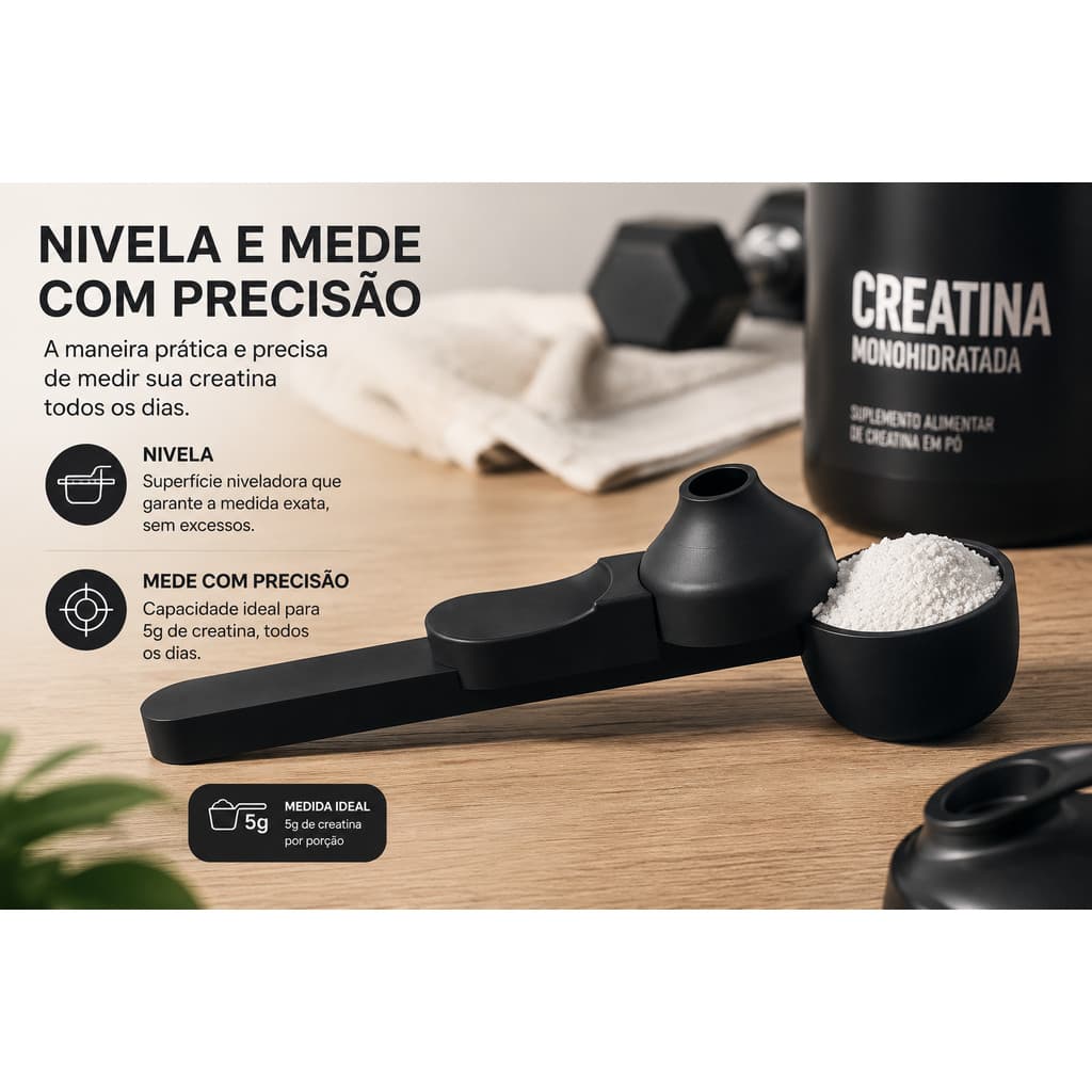 Colher Dosadora 5g creatina Funil dispenser e Nivelador Integrado: Medição Precisa e Sem Bagunça ☕💪