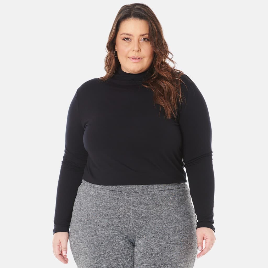 Blusa Feminina Plus Size Gola Alta Cacharrel Manga Longa Elegante 1130-DROP