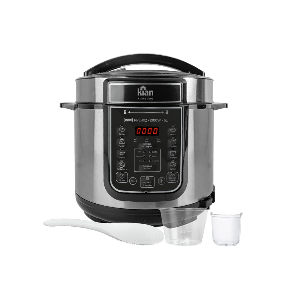 Panela de Pressão Elétrica Kian 6L Display Digital 1.000W PPE-102 Inox