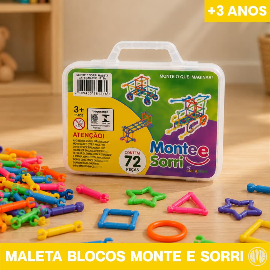Maleta Monte e Sorri 72 Peças Tubo de Conectar Montar Divertido Educativo Didático
