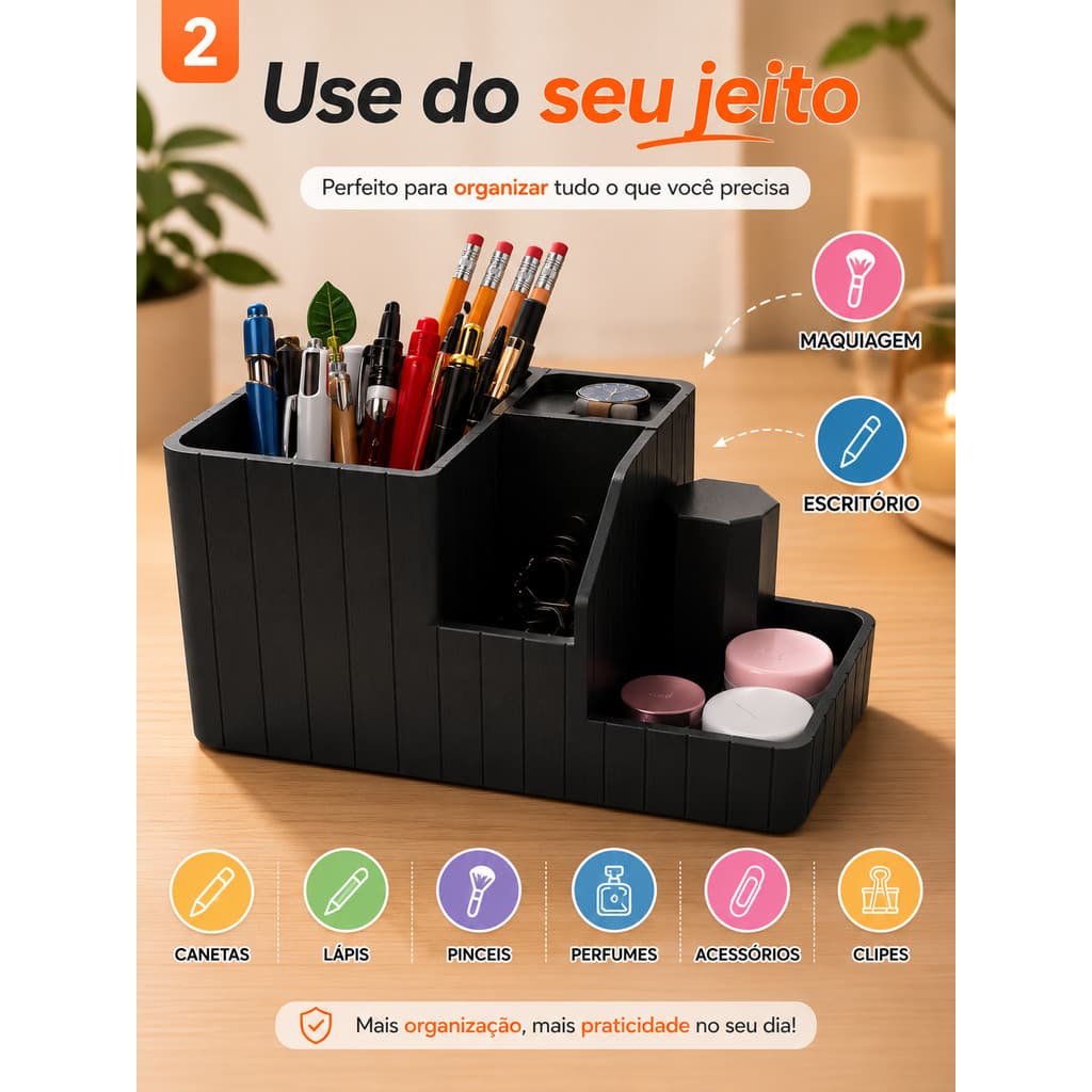 Organizador Mesa Porta Caneta Multiuso Porta Treco Escritório Maquiagem Decorativo Preto Branco