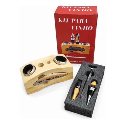 Kit Vinho 7 Peças Com Abridor Saca Rolha Acessórios