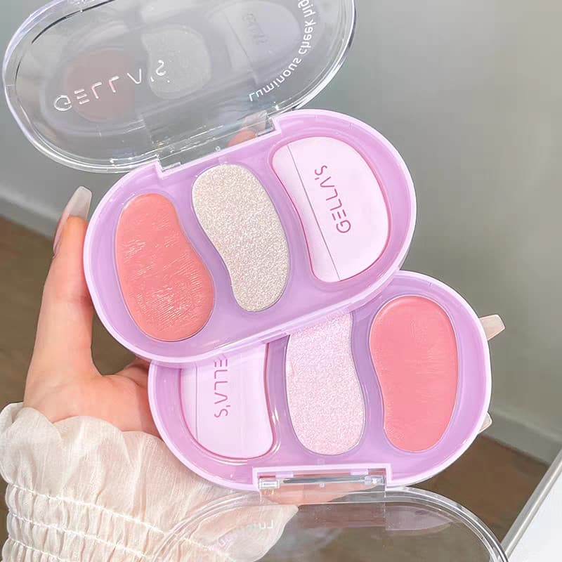 Gellas gellas Glitter Cheek Color Blush Palette Duas cores Water Gloss Blush Creme Expansão Cor Alto Brilho Contorno Ilu