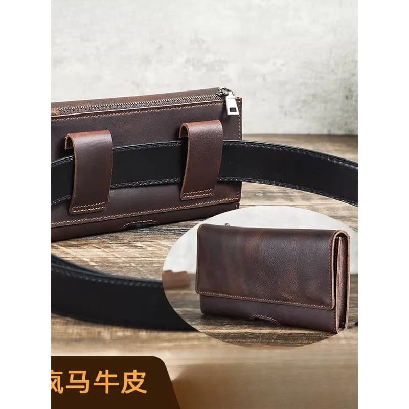 Retro Crazy Horse Couro Multifuncional Bolsa de Cintura para Celular Pode Usar Calças Bolsa de Couro Genuíno Bolsa de Ci