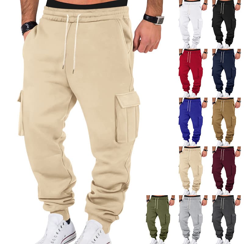 Cross-Border americano outono inverno velo macacão casual masculino Multi-bolso cordão 11 cores esportes calças casuais