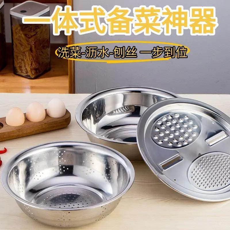 Aço inoxidável multifuncional ralador bacia conjunto de três peças cozinha do agregado familiar peneira arroz dreno baci