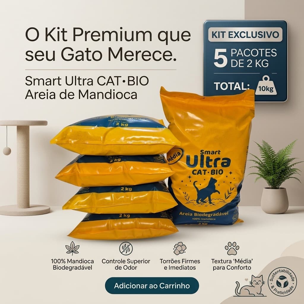 Areia Ecológica para Gatos – Biodegradável, Elimina odor, Kit Econômico 5x2kg